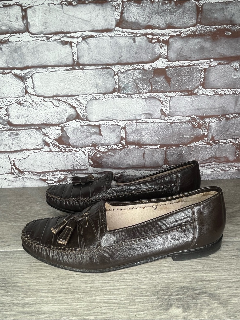 Andre Verger Brown Leather Tassel Loafers Handsewn Shoes Men’s Sz 41EU/8M US